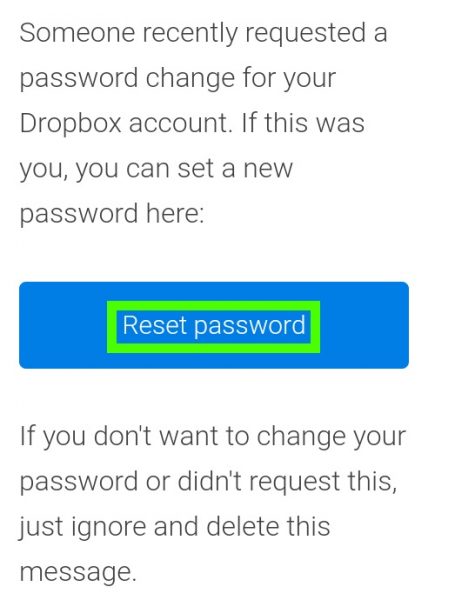 اعادة تعيين كلمة مرور Dropbox